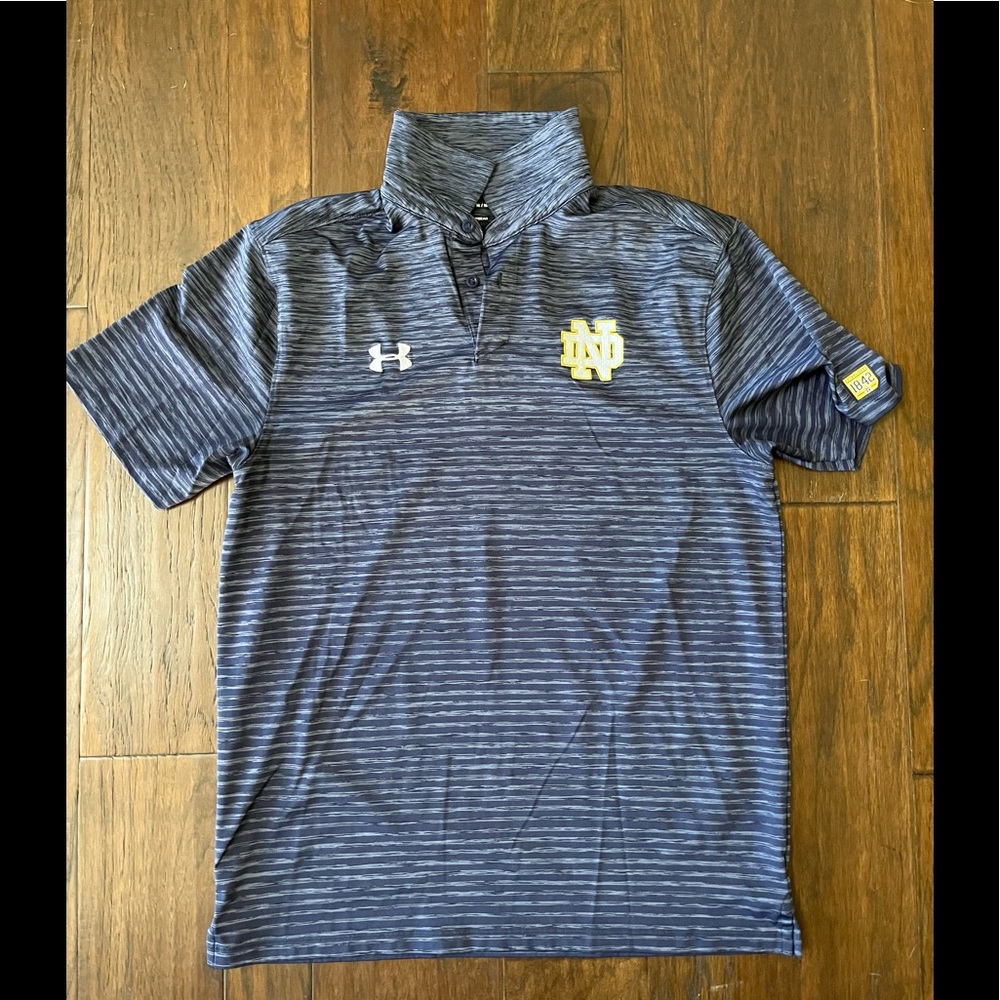 NWOT Under Armour Notre Dame Polo Navy Striped